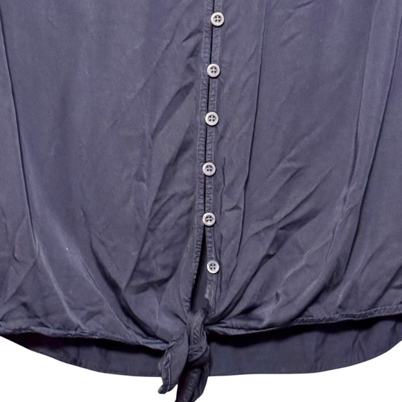 Cloth & Stone Button Down Tie Waist Boxy Lightweight Navy Blue Short Sleeve Top - Picture 4 of 9